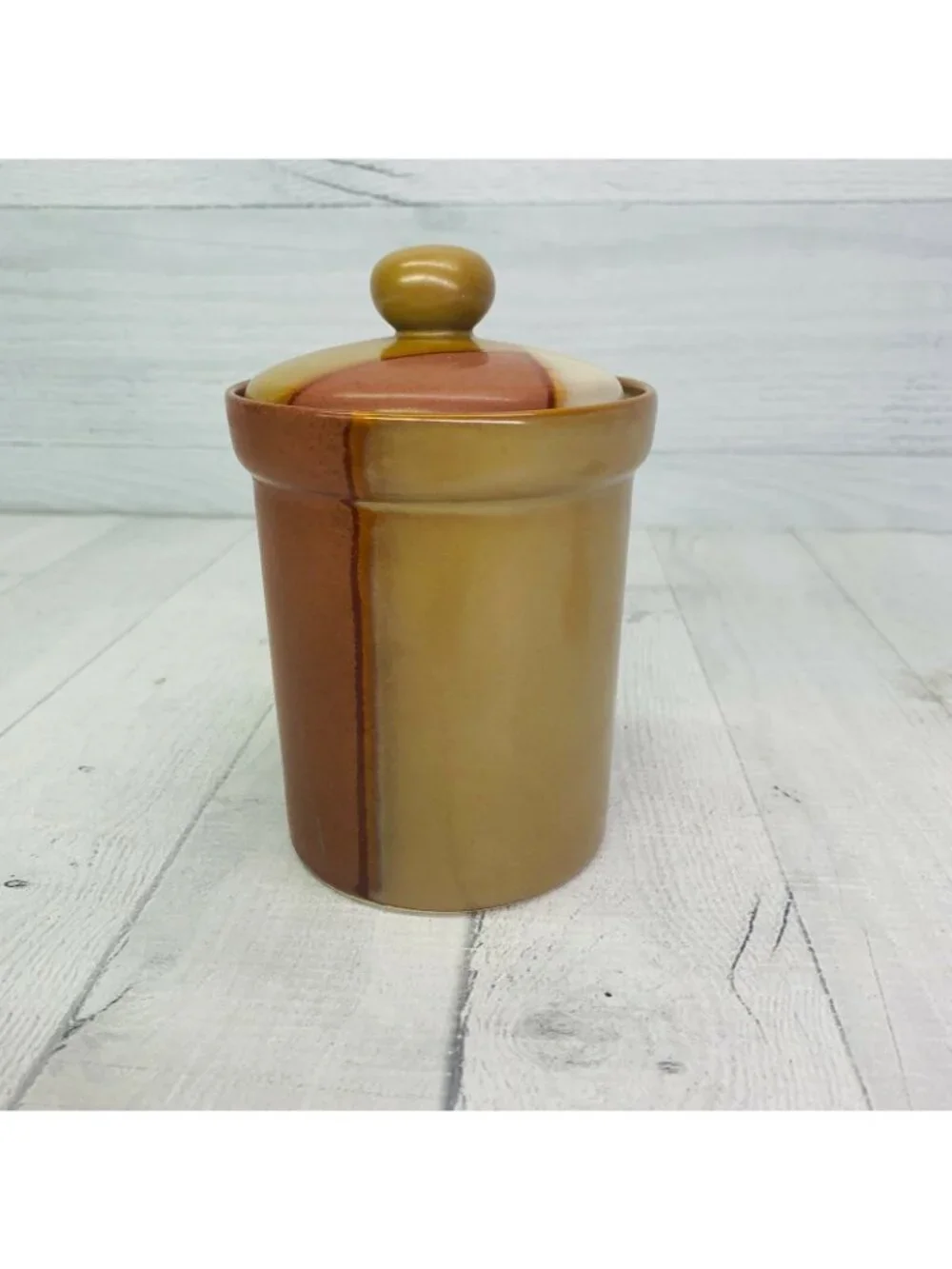 Sango GOLD DUST SIENNA 5039 Beige Tan Color Blocks Tea Lidded Handle Canister